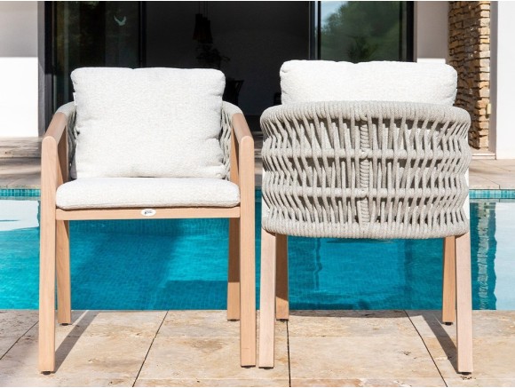 Silla de aluminio imitación madera con respaldo de cuerda trenzada Zaire de Majestic Garden