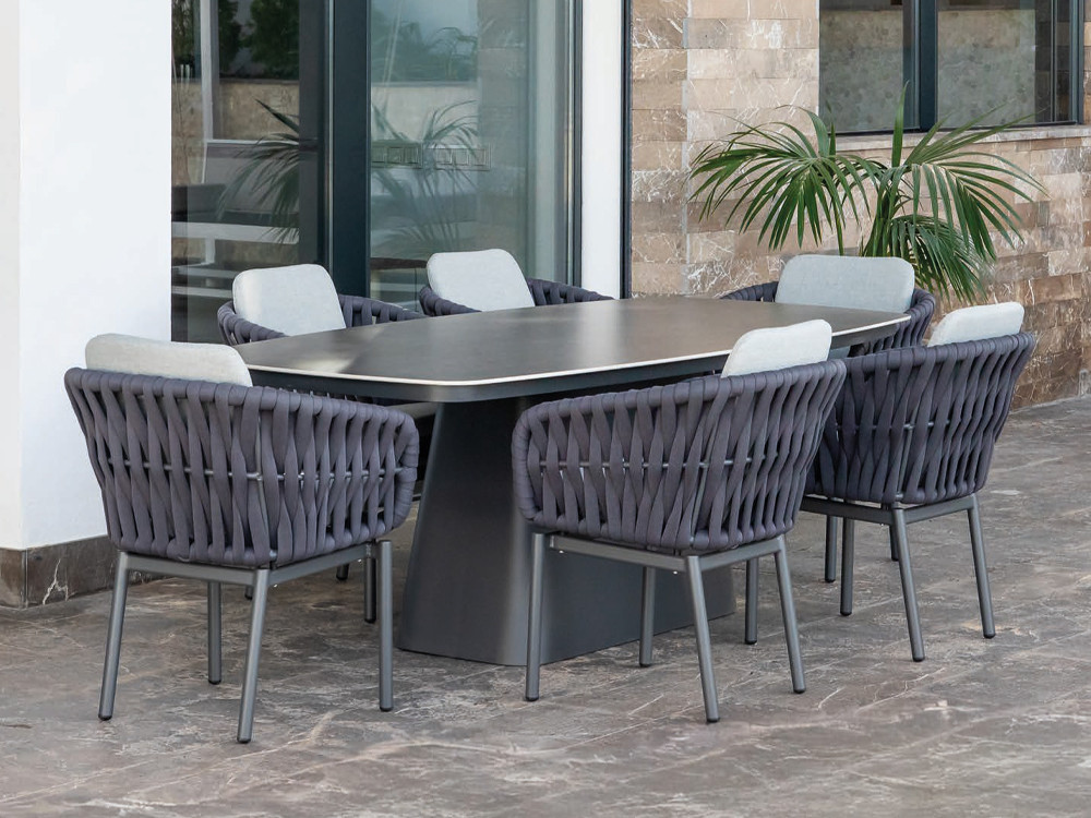 Silla de aluminio blanco o antracita con respaldo de cuerda trenzada Iguazu de Majestic Garden