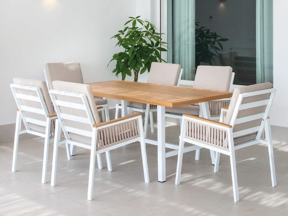 Set de comedor Misisipi de aluminio imitación madera de Majestic Garden