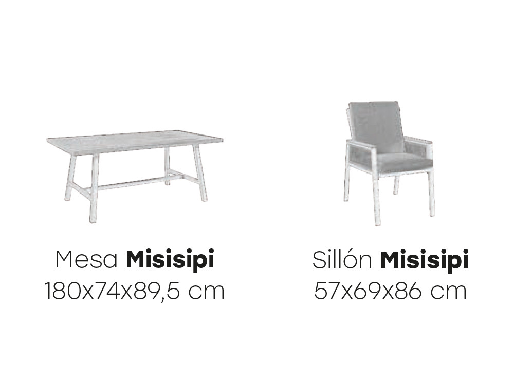 Medidas del set de comedor exterior Misisipi de Majestic Garden