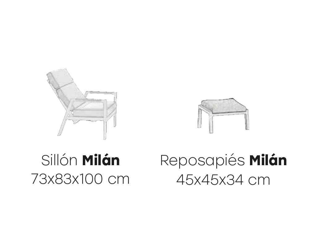 Medidas del sillón reclinable y el reposapiés Milán de Majestic Garden