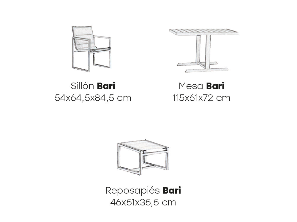 Medidas del set relax Bari de Majestic Garden