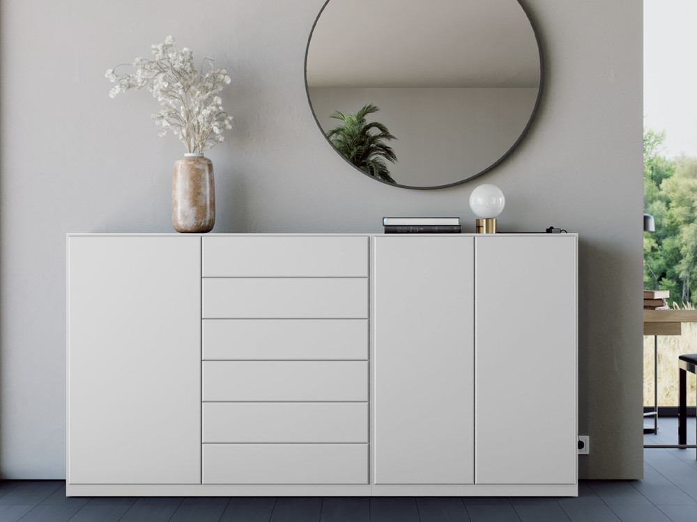 Con tres puertas con estantes interiores y seis cajones de la cómoda F-10 de Besform