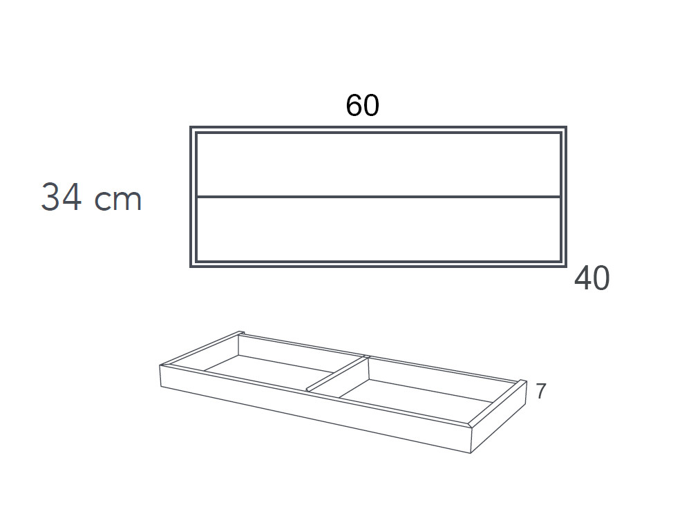 Medidas de la mesita F-10 60cm con dos cajones Night Collection de Besform