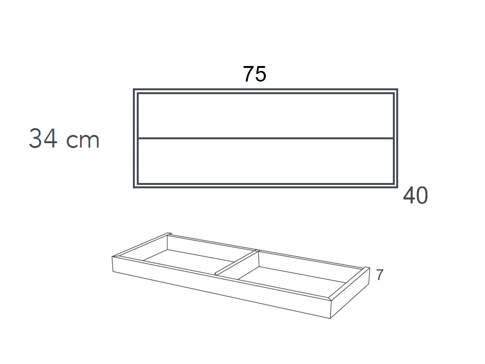 Medidas de la mesita F-10 75cm con dos cajones Night Collection de Besform