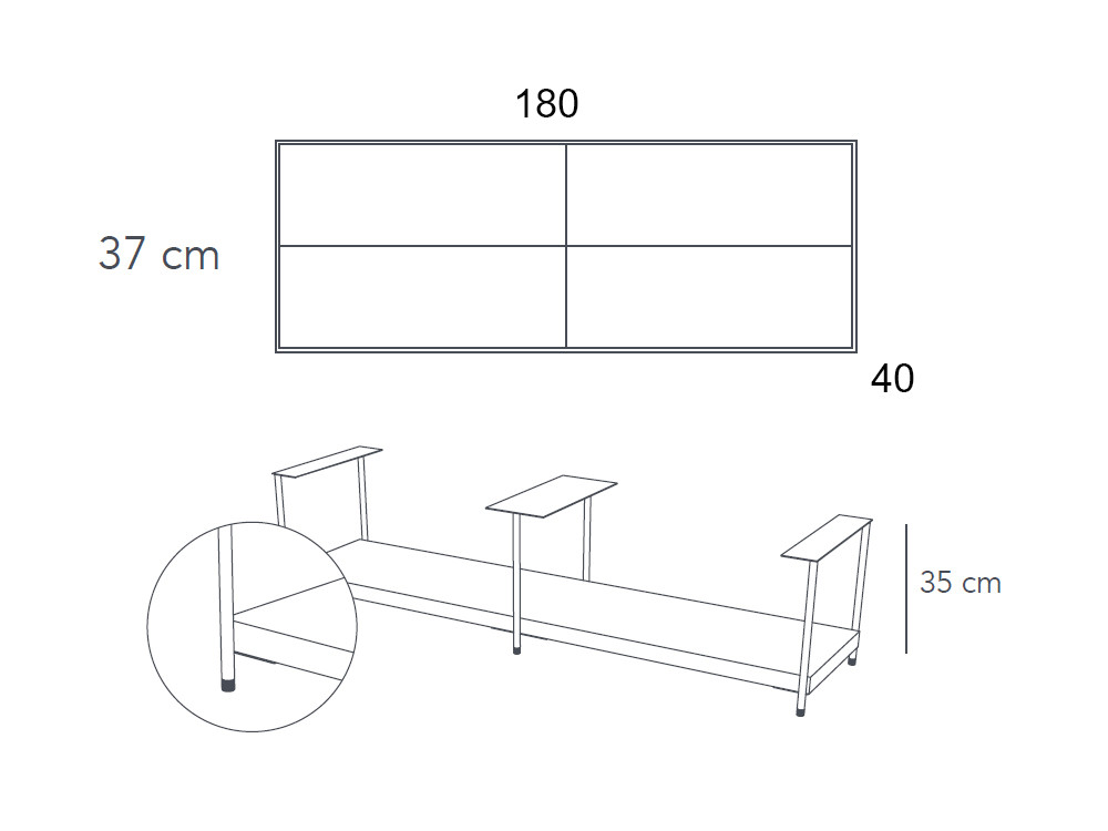 Medidas cómoda Mitra Fil 180cm de la colección Night Collection de Besform