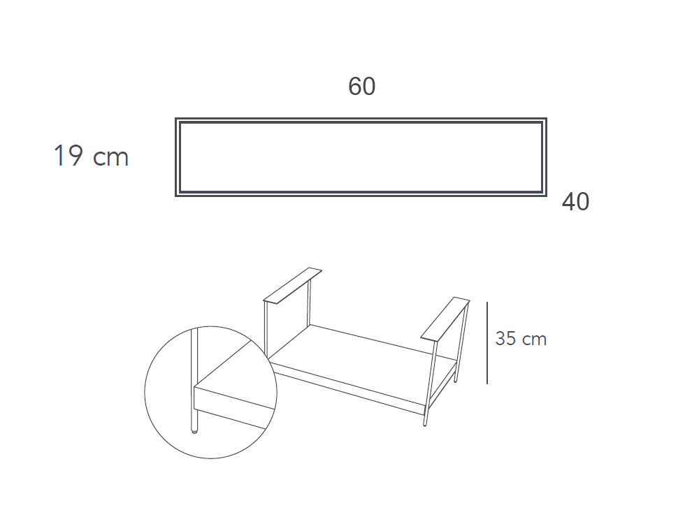 Medidas de la mesita Mitra Fil 60cm Night Collection de Besform.