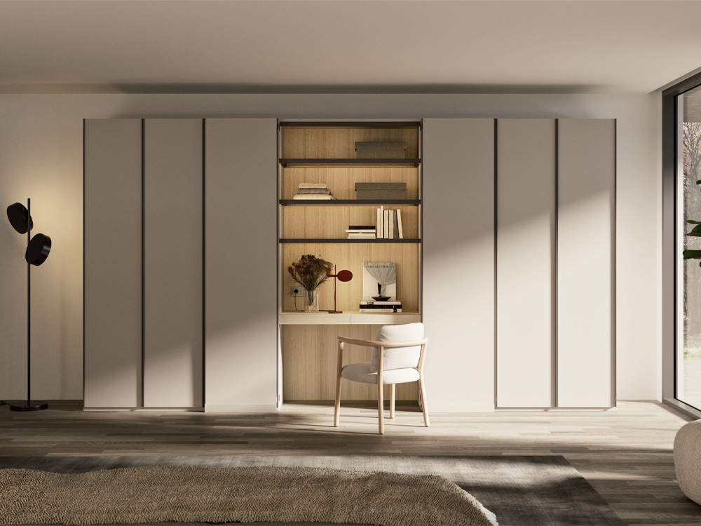 Composición de armario de puertas batientes Novo con tocador interior Besform Night Collection
