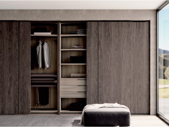 Armario de puertas correderas lisas en acabado chapa natural Besform Night collection