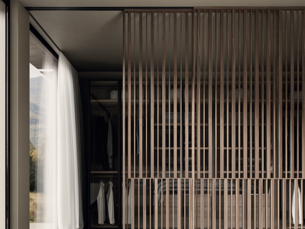 Detalle del cerramiento Strip con perfilería de aluminio de Besform Night Collection