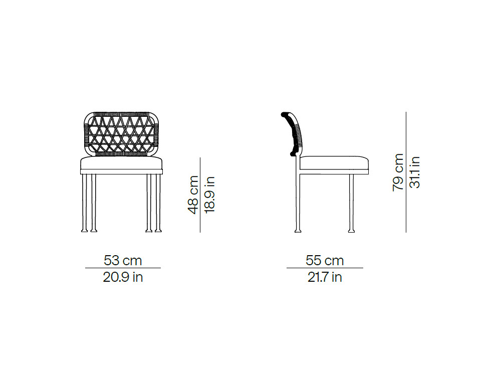 Medidas de la silla Curio para terraza o jardín de la colección de exterior premium de Point