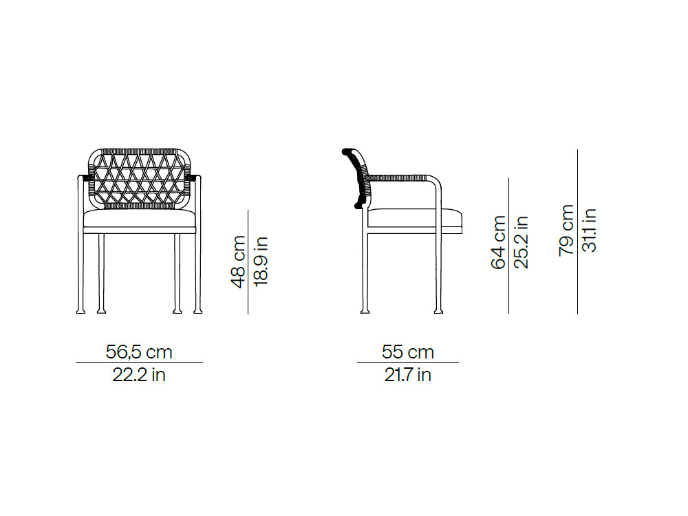 Medidas del sillón apilable Curio para terraza o jardín de la colección premium de exterior de Point