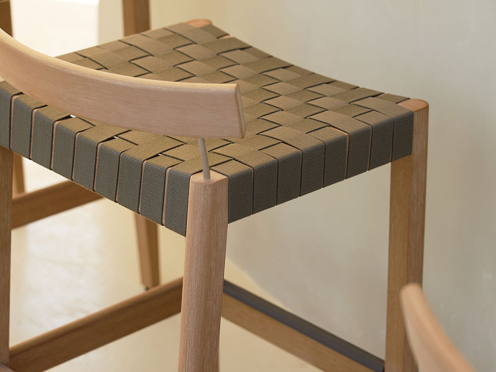 Detalle del asiento de cuerda trenzada del taburete Kubik de point