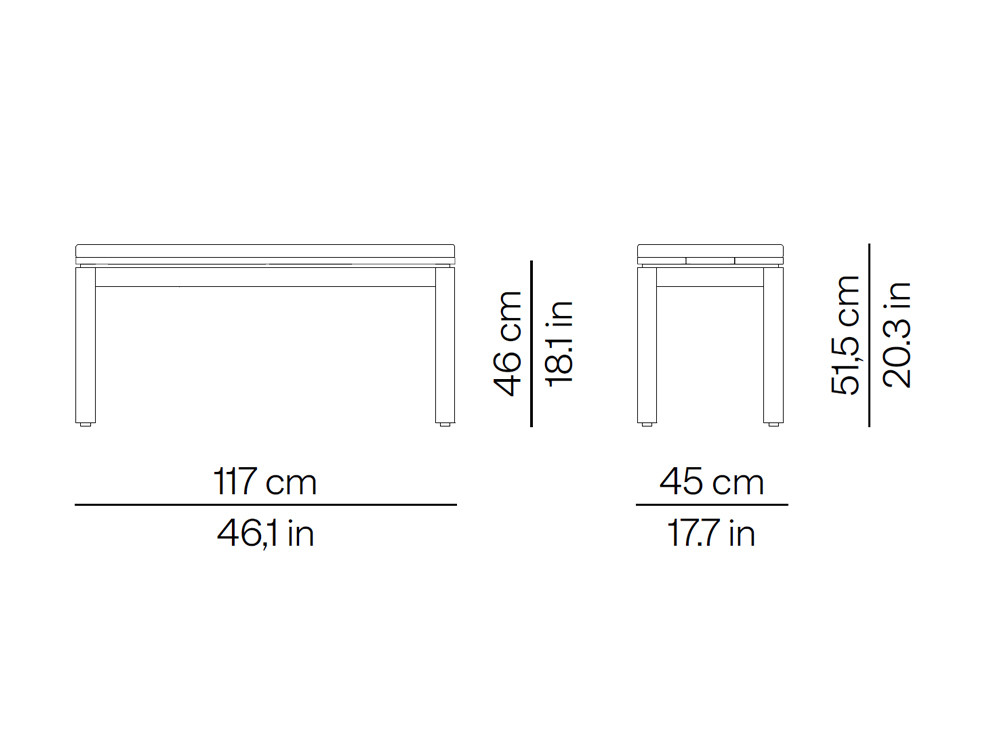 Medidas del banco 117 cm Kubik de Point