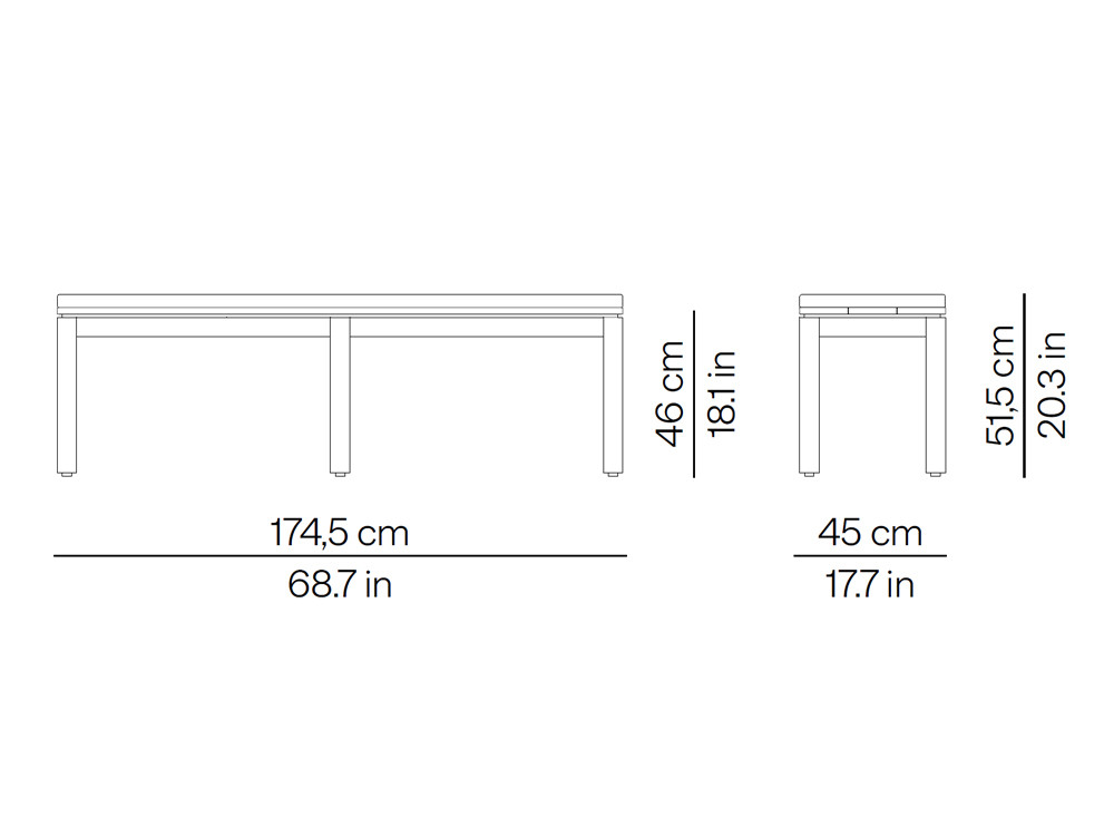 Medidas del banco 174.5 cm Kubik de Point
