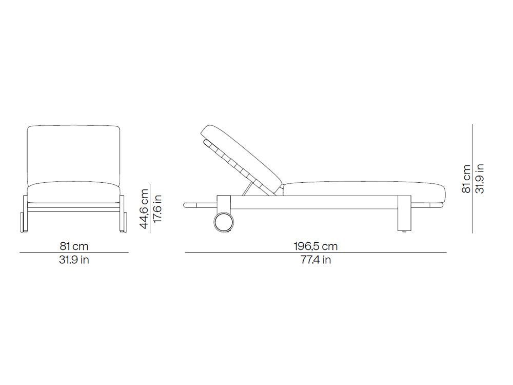 Medidas de la tumbona reclinable Kubik de techteak Point