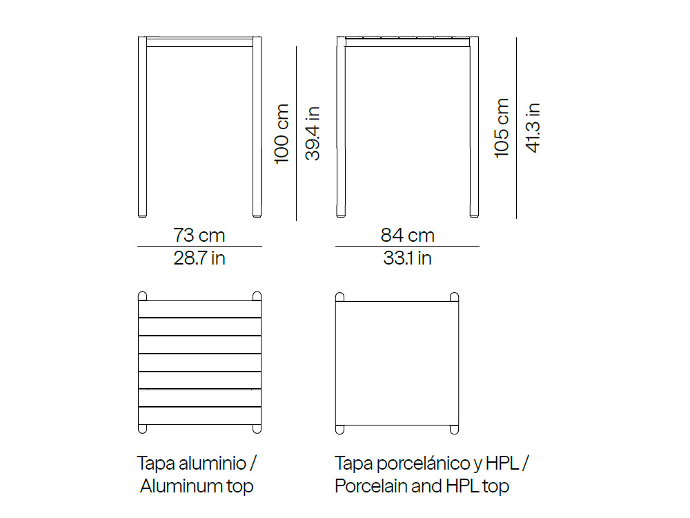 Medidas de la mesa alta cuadrada para exterior Origin de Point