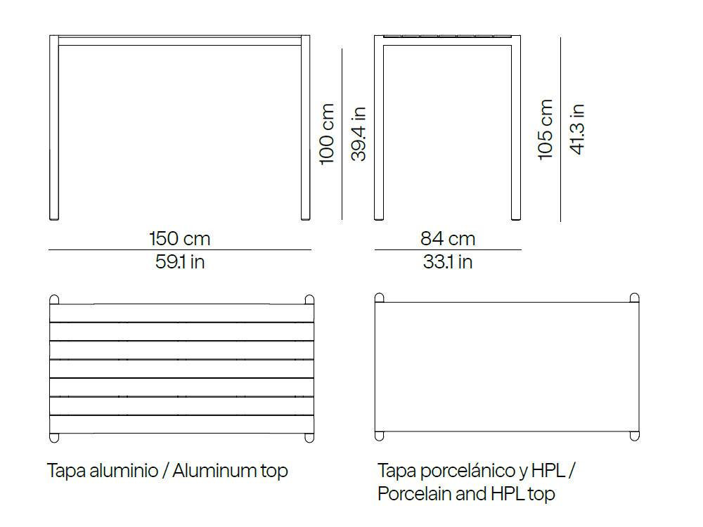 Medidas de la mesa alta rectangular para exterior Origin de Point