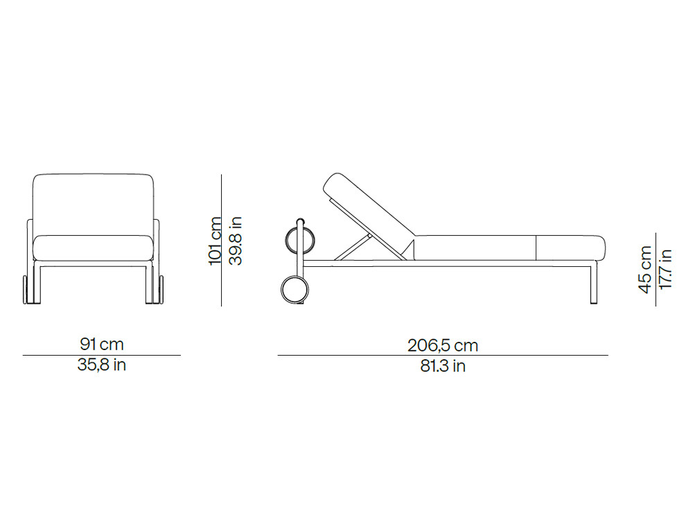 Medidas de la tumbona de aluminio Rivoli de Point