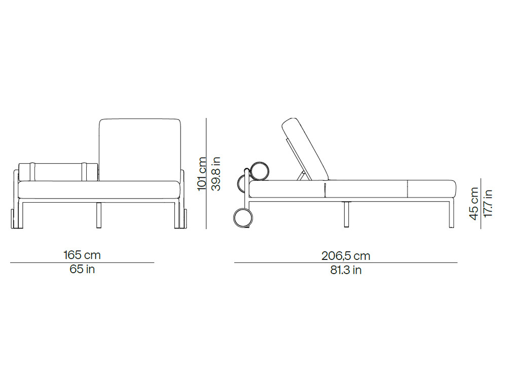 Medidas de la tumbona doble con respaldos reclinables Rivoli de Point
