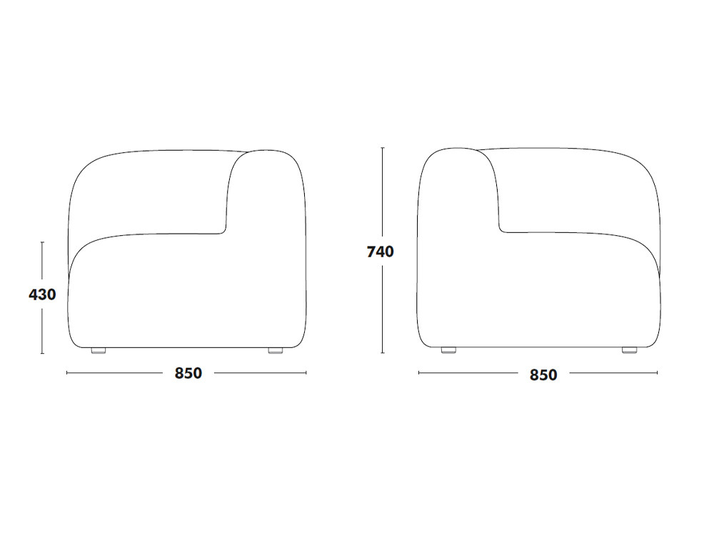 Módulo de esquina para sofá Gumi Ondarreta: mobiliario personalizado con líneas orgánicas.