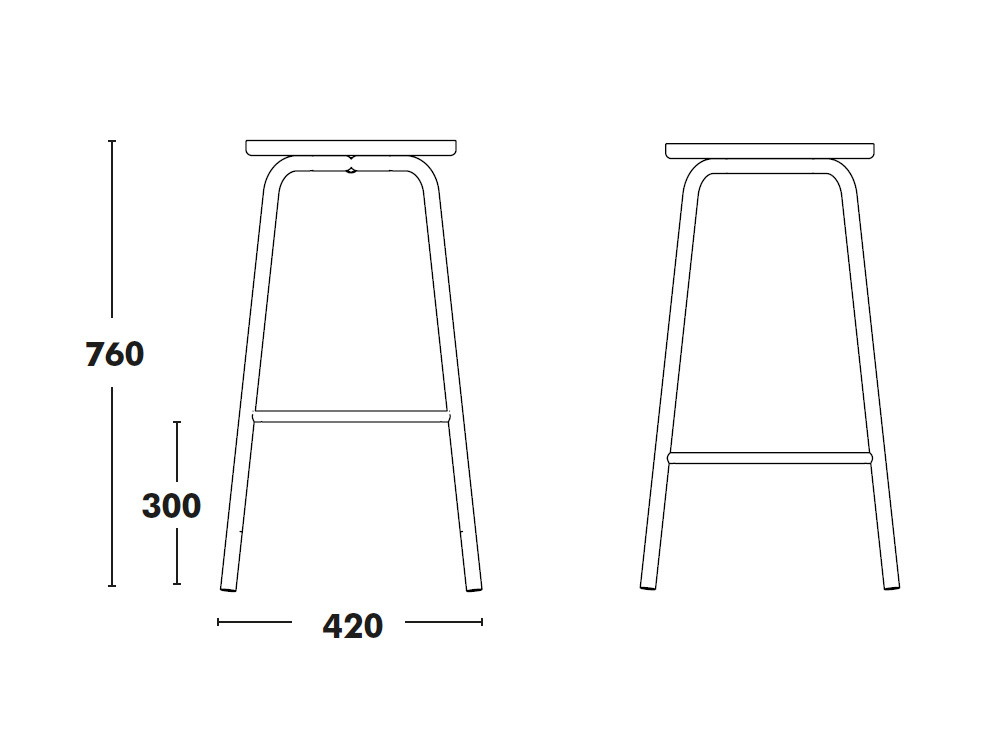 Taburete bar Tam: versatilidad en dos alturas con estructura de acero y asiento de roble de Ondarreta