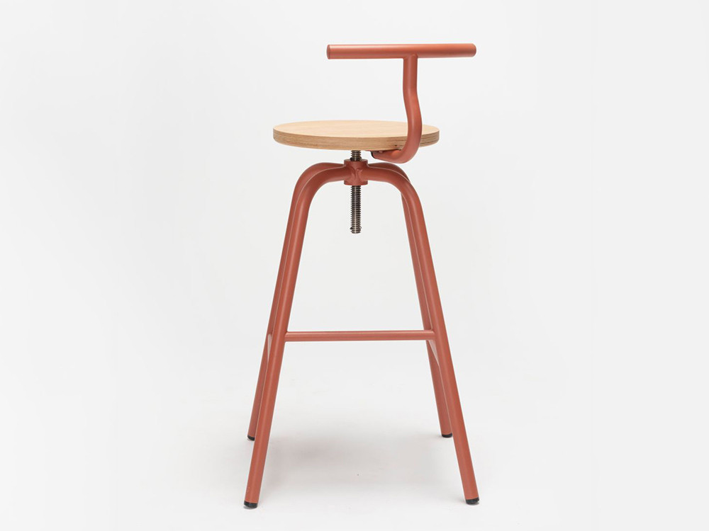 Taburetes modernos Tam de Ondarreta: estructura de acero resistente y mecanismo de elevación preciso