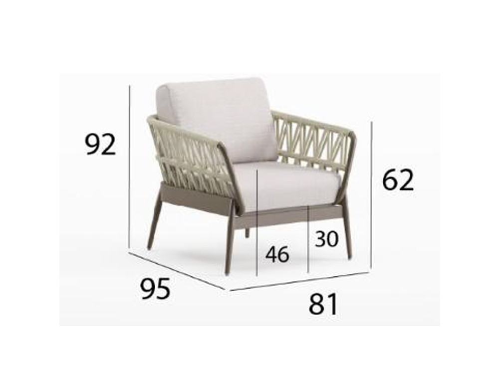 Sillón de diseño Berna de Arkimueble: elegancia en aluminio y cuerda artesanal de jardín