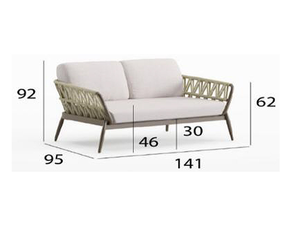 Sofá 2 plazas exterior Berna de Arkimueble: confort artesanal en aluminio y cuerda