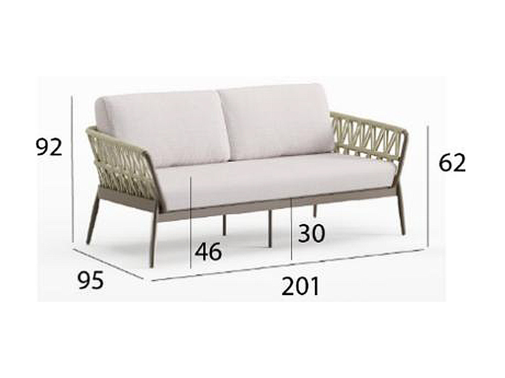 Sofá exterior aluminio Berna de Arkimueble: versión 3 plazas con trenzado de cuerda manual