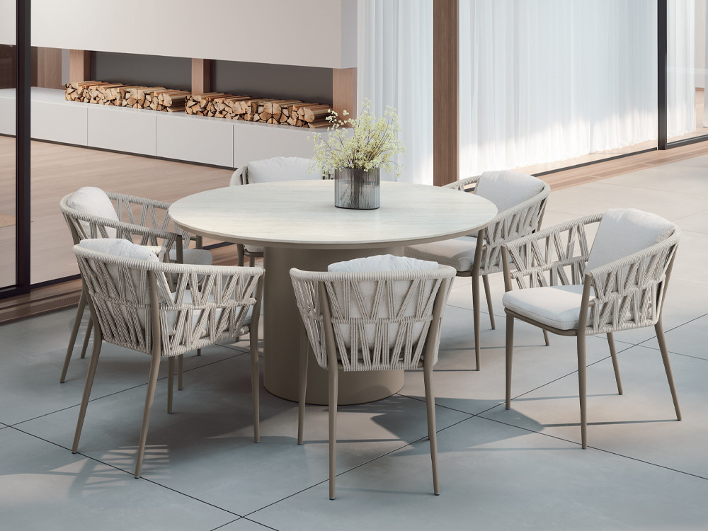Silla comedor jardín Berna de Arkimueble: elegancia en aluminio y cuerda para terraza