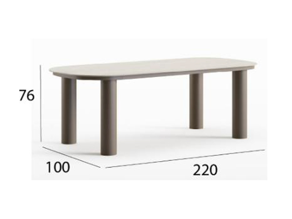 Mesa ovalada de diseño Berna de Arkimueble: estructura de aluminio y materiales de alta gama