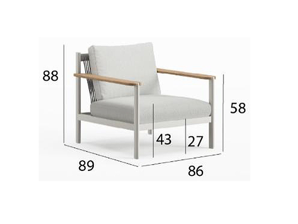 Mobel 6000: sillón para jardín Patmos de Arkimueble en aluminio con detalles en cuerda y teca