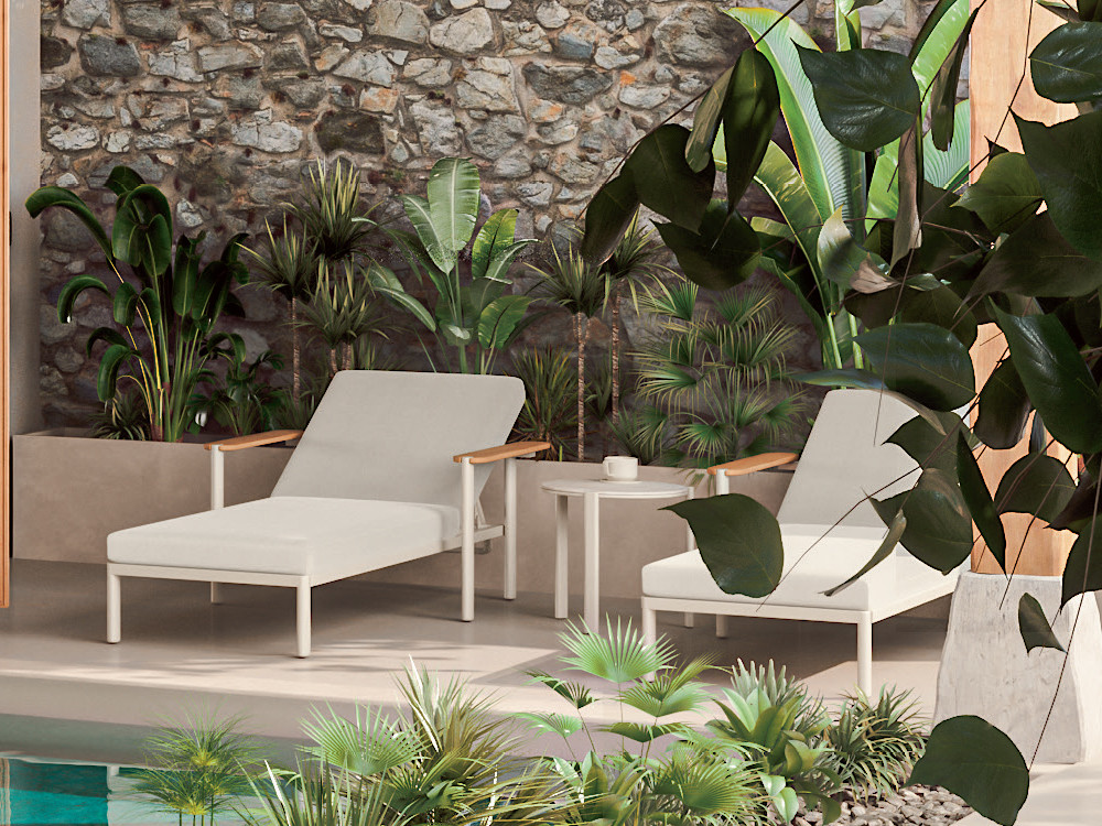 Tumbona exterior aluminio Patmos de Arkimueble: relax multi-posición con asiento tapizado