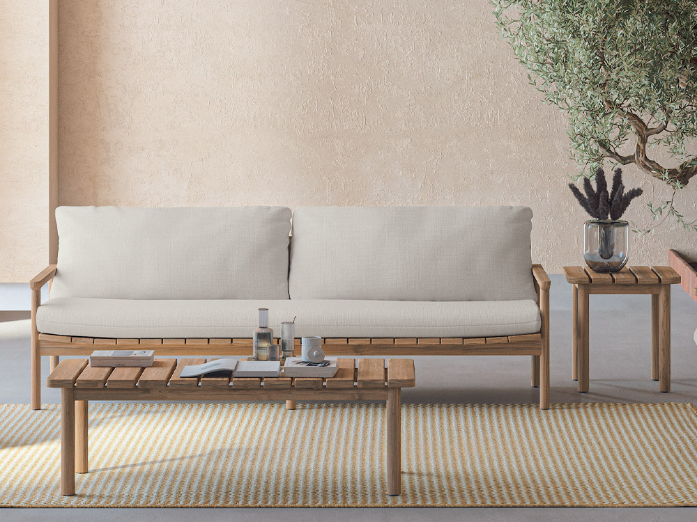 Mesa auxiliar terraza Terra de Arkimueble: madera de teca resistente para jardín