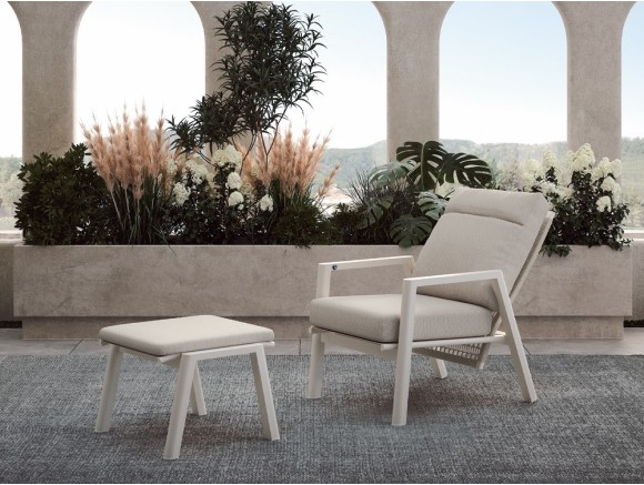 Sillón jardín aluminio Lyon de Arkimueble: respaldo reclinable y acabado en cuerda trenzada