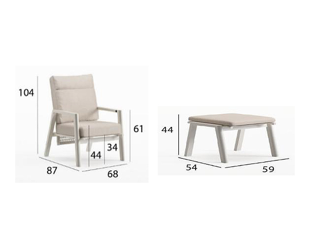 Sillones de exterior Lyon con o sin reposapiés de Arkimueble: confort reclinable en aluminio y tejidos seleccionados