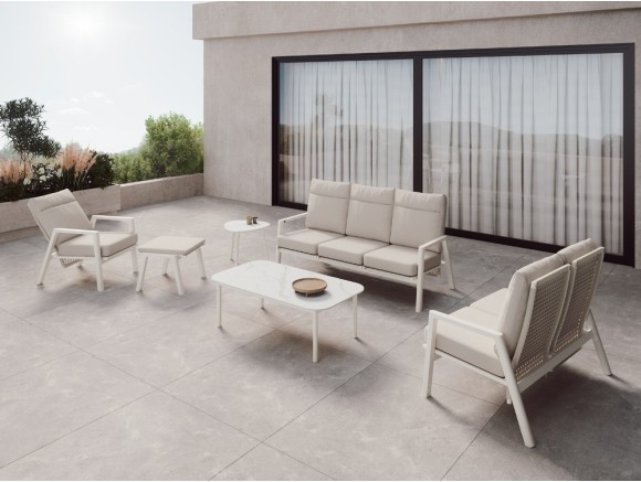 Sofá aluminio exterior Lyon de Arkimueble: 2 o 3 plazas con respaldo reclinable y cuerda trenzada