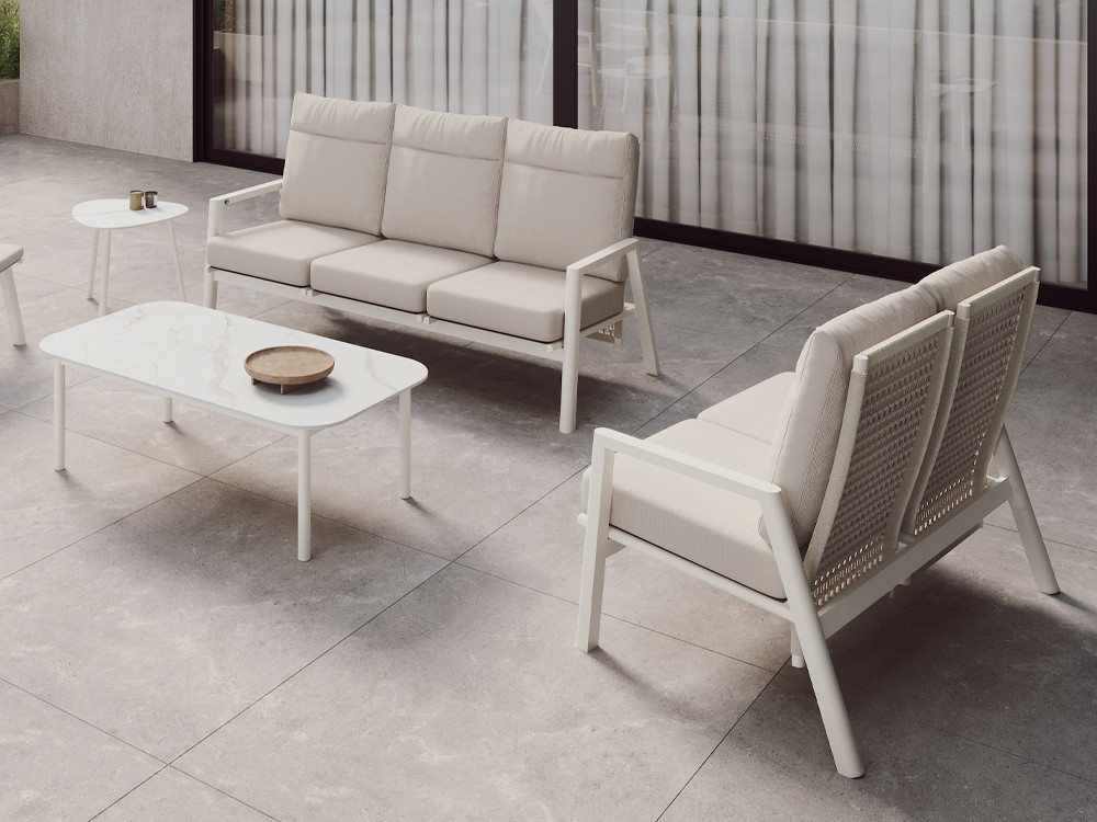 Sofá jardín aluminio Lyon de Arkimueble: diseño relax con estructura ligera y cuerda resistente