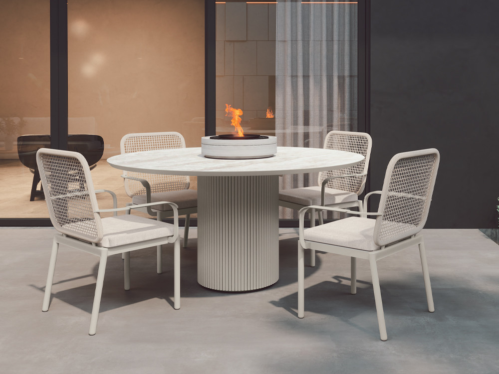 Mesa exterior aluminio Lima de Arkimueble: modelo redondo con sobre de sintered stone