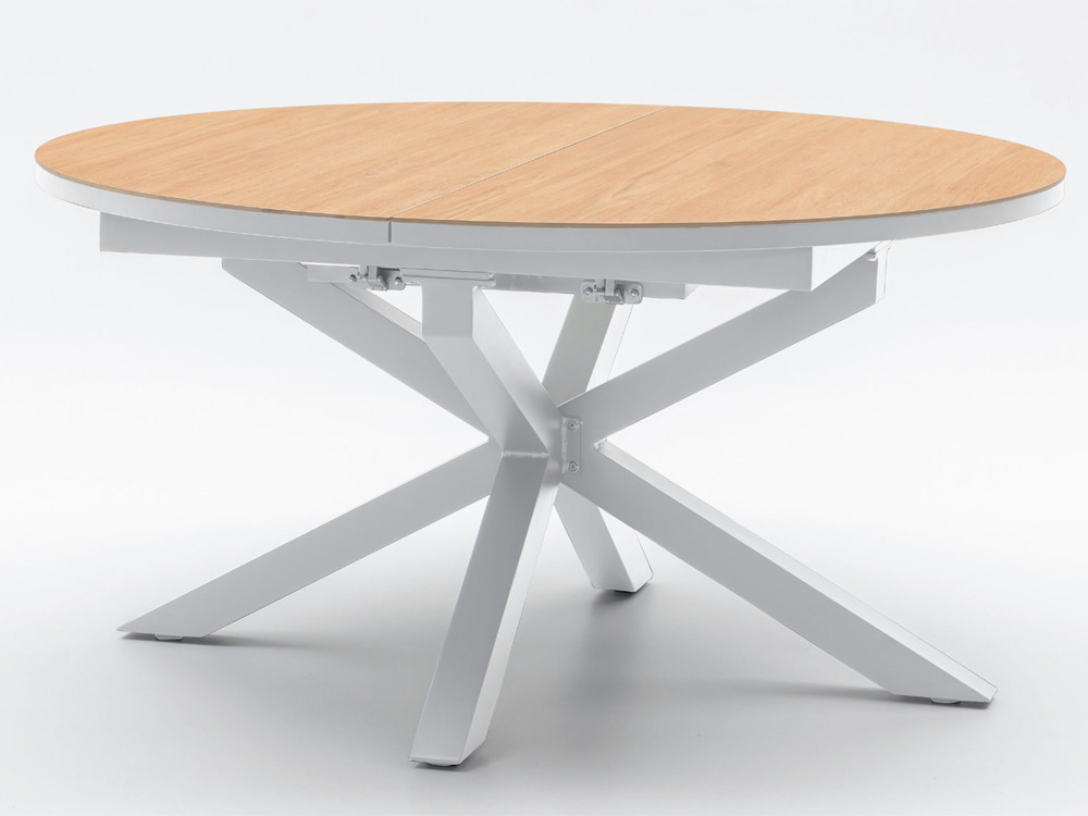 Mesa comedor extensible de diseño: estructura de aluminio y tapa de piedra sintetizada