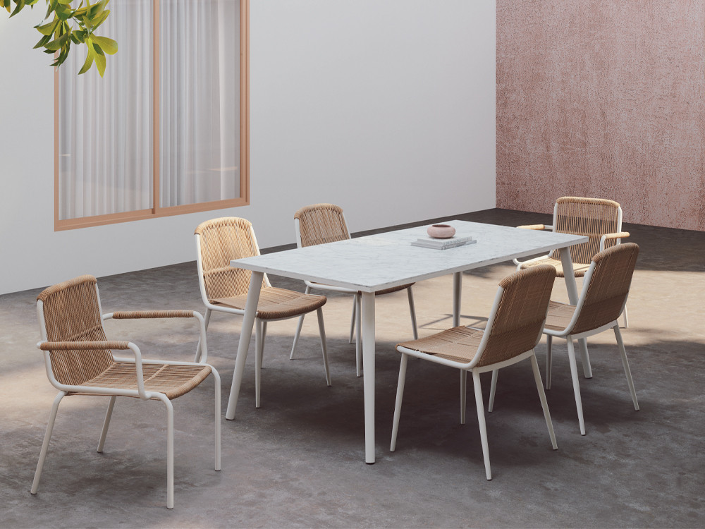 Silla exterior aluminio Expoart con brazos: durabilidad en blanco para comedores de terraza