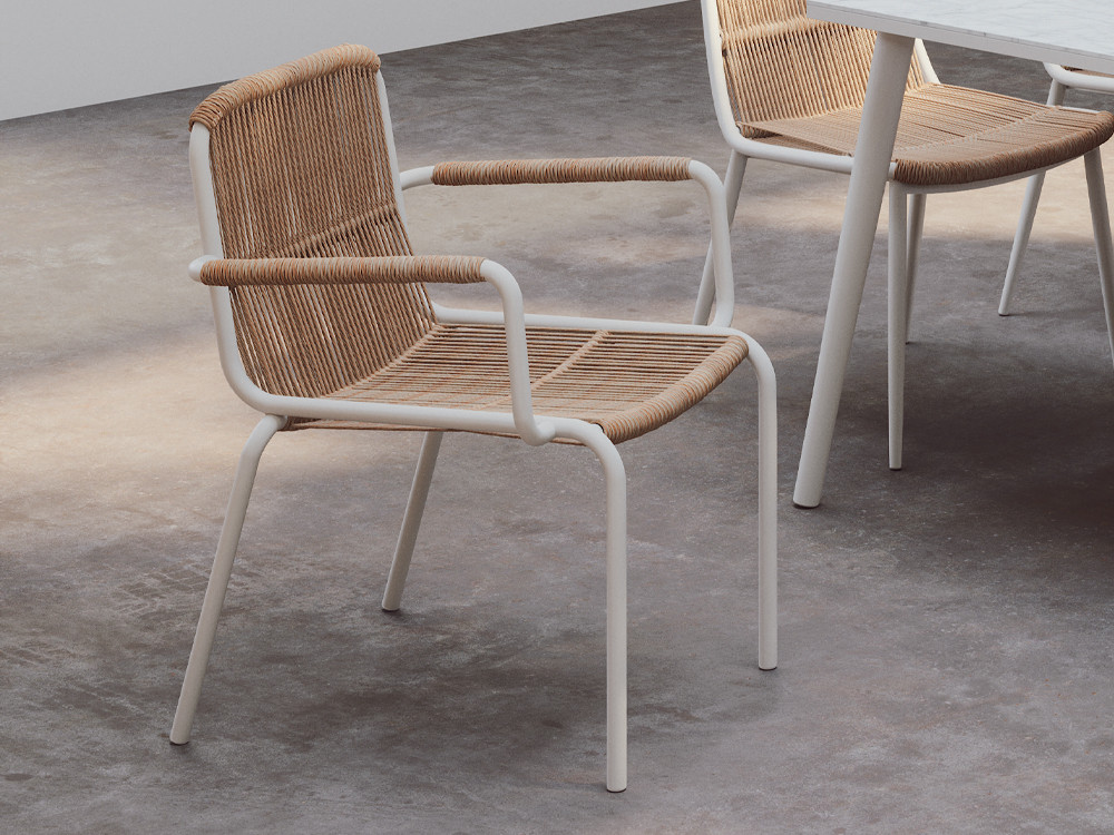 Silla jardín aluminio Expoart con brazos: diseño en blanco y fibra sintética trenzada