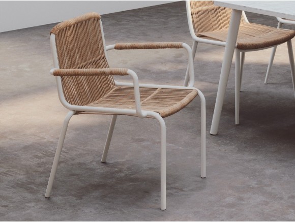 Silla jardín aluminio Expoart con brazos: diseño en blanco y fibra sintética trenzada