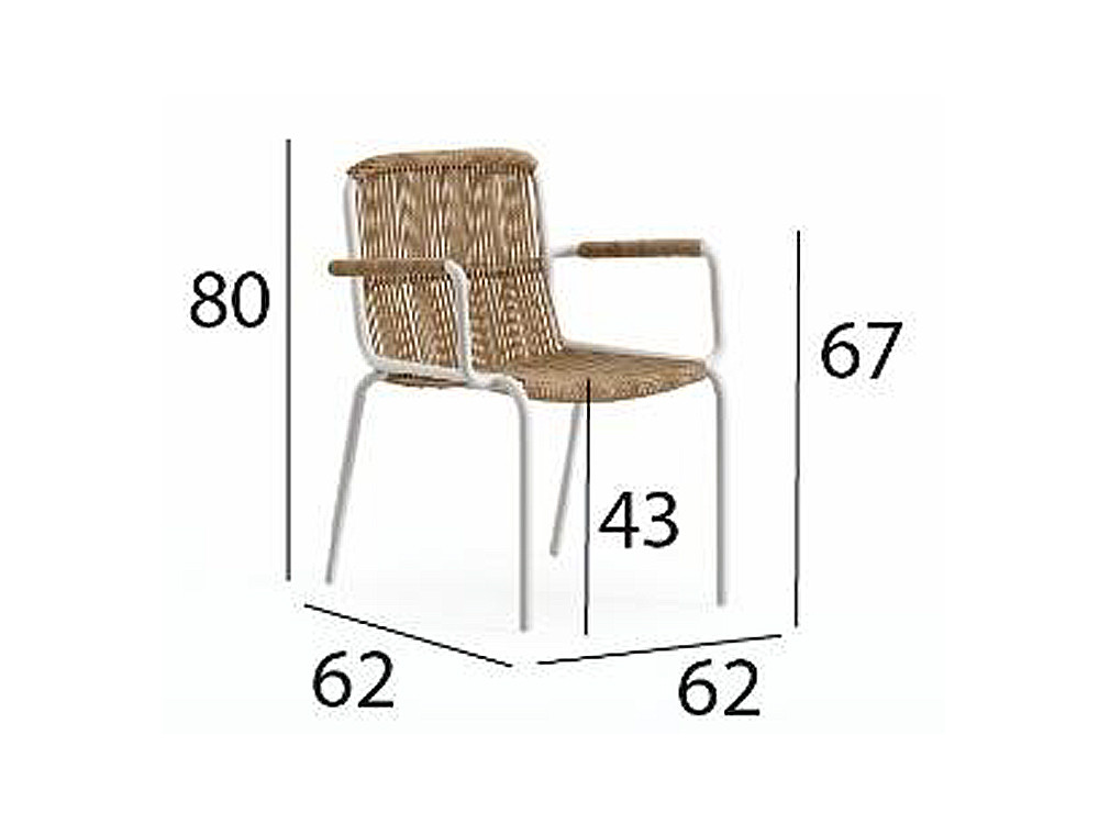 Silla comedor jardín Expoart: elegancia con brazos en aluminio blanco y trenzado artesanal
