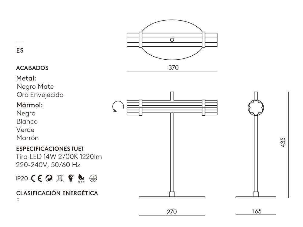 Mobel 6000: lámpara Tasta de Aromas del Campo con cuerpo metálico y detalles de mármol de lujo