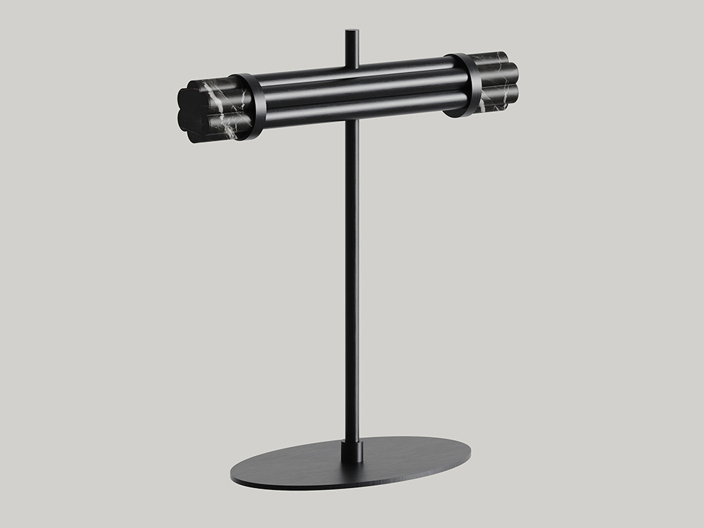 Lámpara de sobremesa Tasta de Aromas del Campo: estructura de metal y detalles en mármol