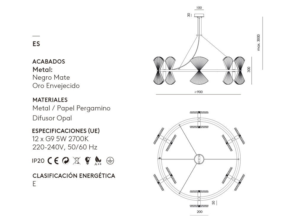 Mobel 6000: lámpara de techo Hita 6 de Aromas del Campo fabricada en metal con acabado artesanal y pergamino
