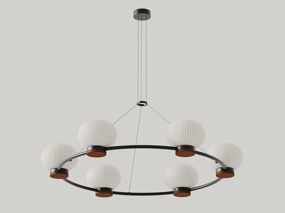 Mobel 6000: lámpara Irzo de Aromas del Campo fabricada en metal premium, cuero y cristal opal de alta calidad