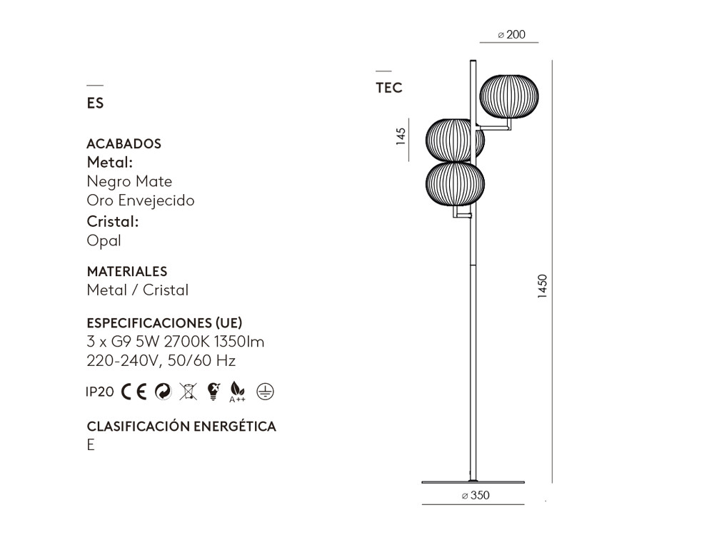 Lámparas de pie modernas Irzo: modelo exclusivo de Aromas del Campo en metal premium y cristal opal